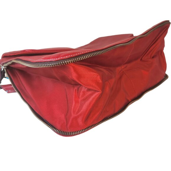 GABS Italian Red Leather Expandable Flat Shoulder Bag Turquoise Buttons - Picture 14 of 14